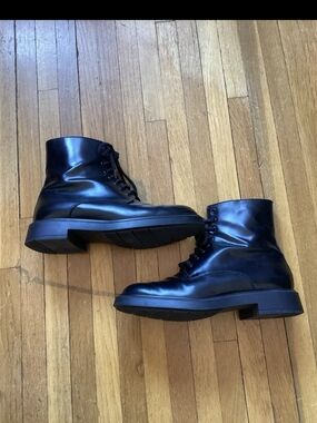 Fratelli Rossetti Ladies Size 8 / 38.5 Solid Black Patent Leather Combat Boots